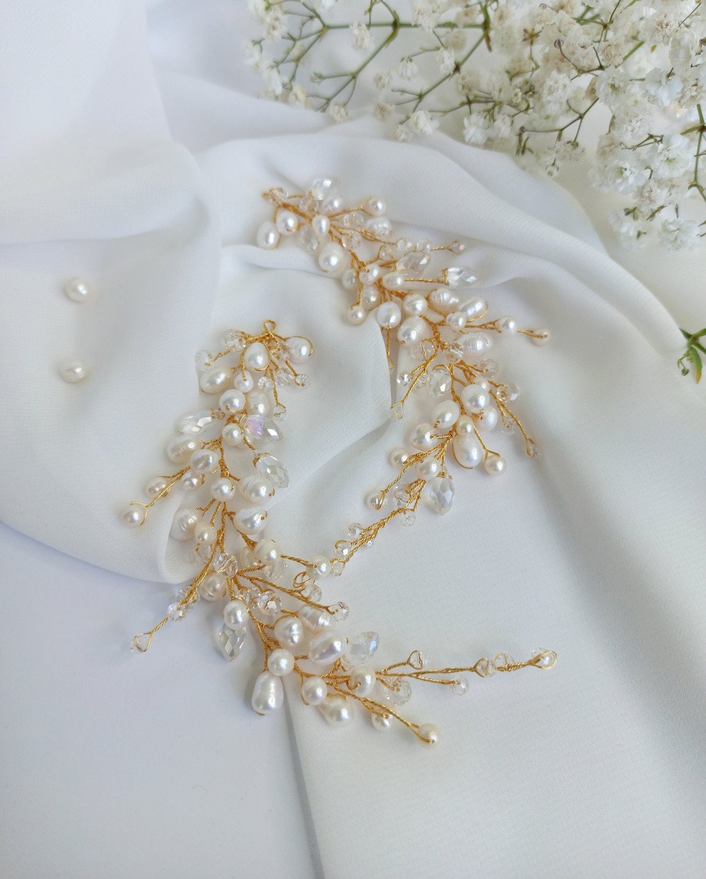 Гілочка в зачіску для нареченої, весільні прикраси в зачіску з натуральними перлами 2 шт