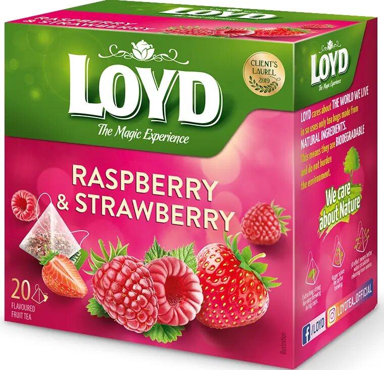 Чай фруктовий у пірамідках LOYD RASBERRY&STRAWBERRY Малина-полуниця 20 пак., фото 1