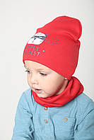 Красный комплект шапка с хомутом демисезонный, Демисезонная осенняя весенняя Шапка со снудом для мальчика