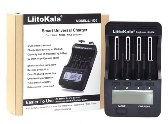 Зарядний пристрій Liitokala Lii-500 4 каналу Ni-Mh/Li-ion 220V/12V Powerbank Test LCD, фото 1