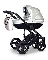 Детская коляска 2 в 1 универсальная из эко-кожи на алюминиевой раме Verdi Mirage Limited silver, серебро