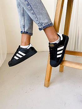 Жіночі кросівки Adidas Black Адачіас суперстар чорні класичні