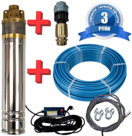 Занурювальний глибинний насос для свердловин відцентровий 4SKM-100 WATERS Повний комплект, гарантія 3 роки, фото 1
