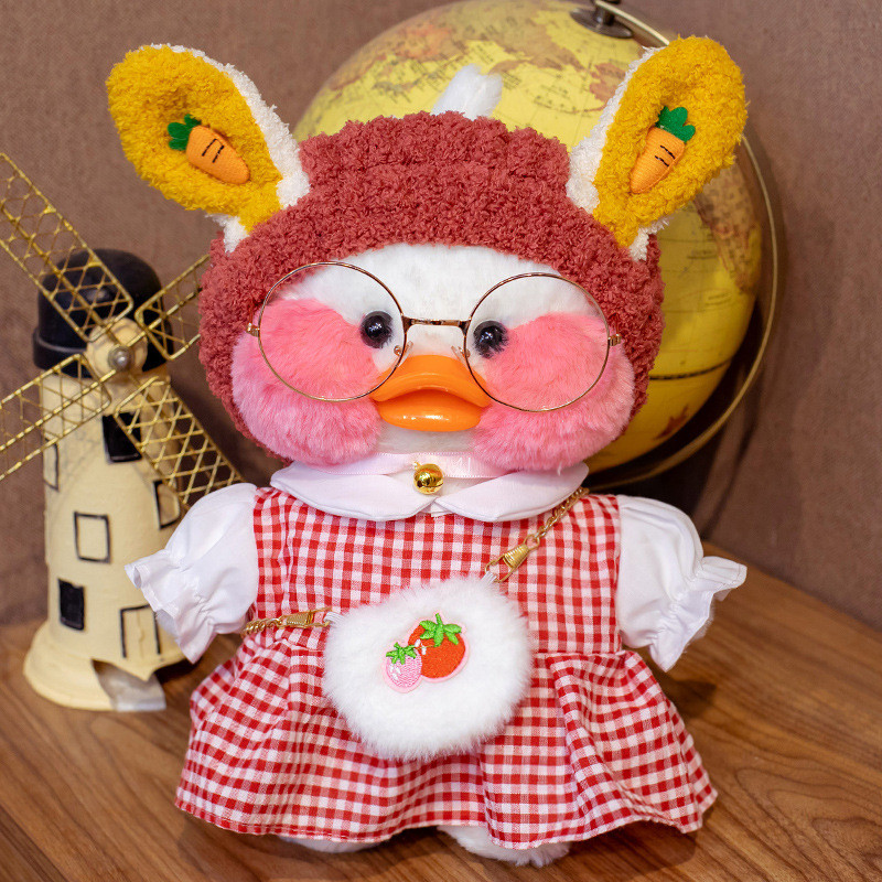 Качечка Лалафанфан в одязі (Lalafanfan), качка м'яка іграшка (l_10559)