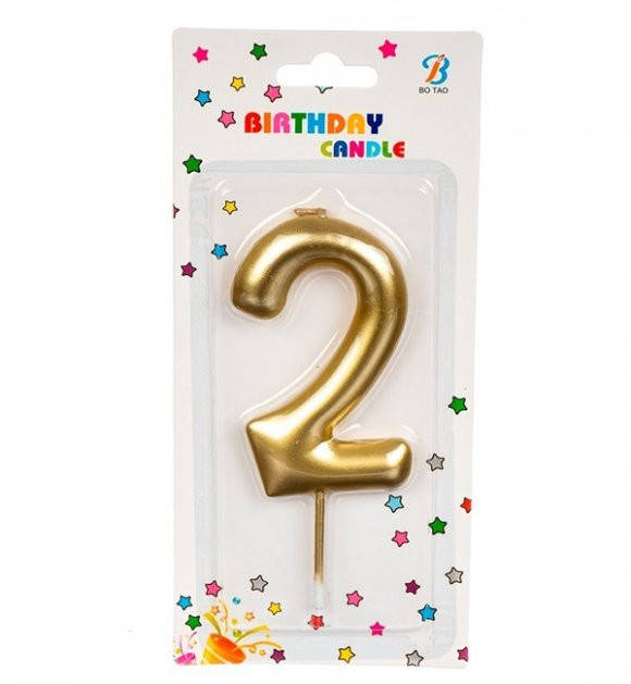 

Свеча для торта цифра 2 матовое золото
