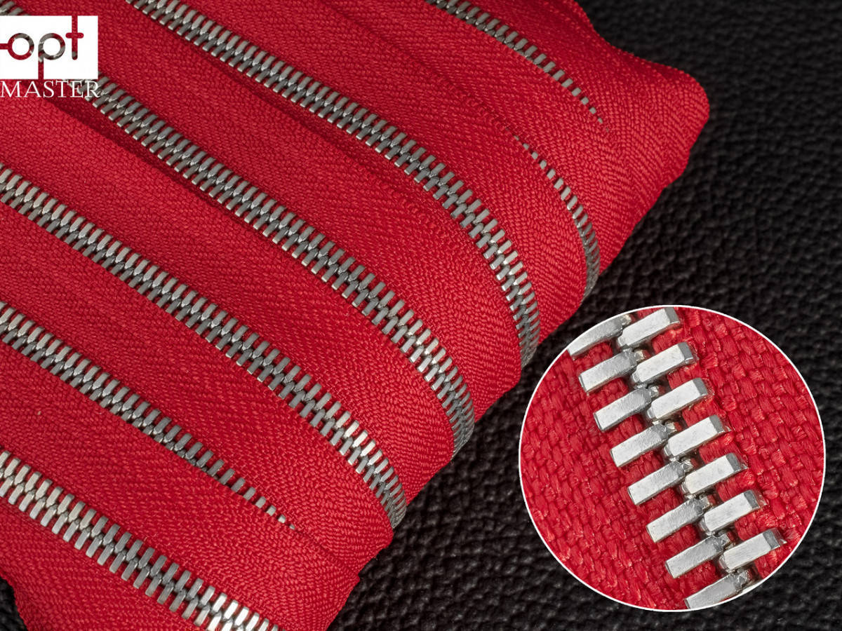 

Молния №5 металл, шлифованный зуб серебро (матовое), красная метражная ZIPS, Красный