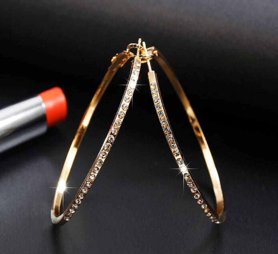 

Серьги кольца конго с камнями, С6512, Золотистый