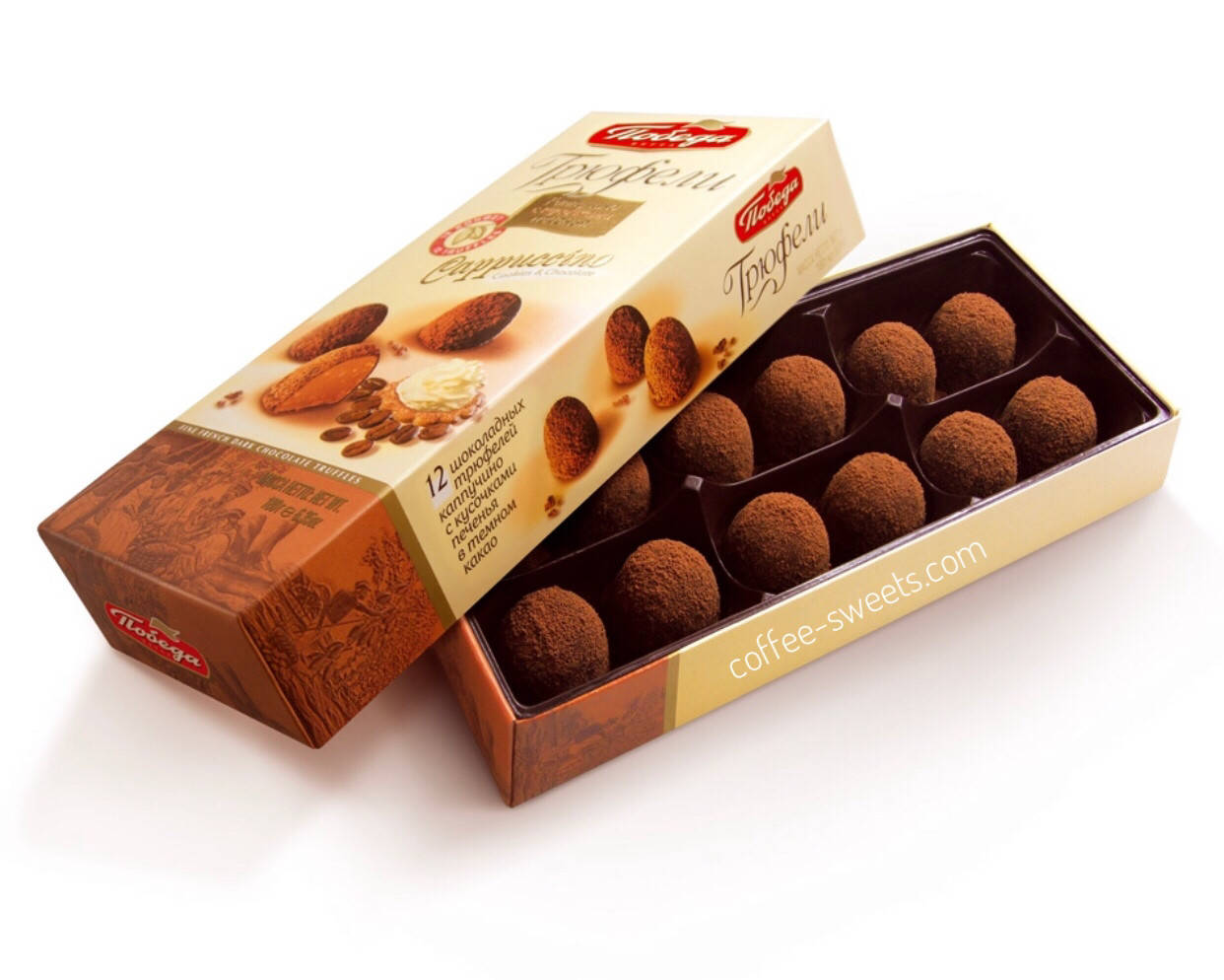 

Шоколадные конфеты трюфели Победа вкуса с кусочками печенья и капучино, 180 г