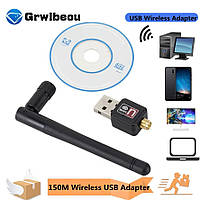 USB wifi вайфай wi fi вай фай адаптер зі з'ємною антеною + диск із драйвером