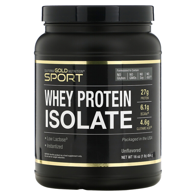 California Gold Nutrition, Sport, ізолят сироваткового протеїну, з нейтральним смаком, 454 г, фото 1