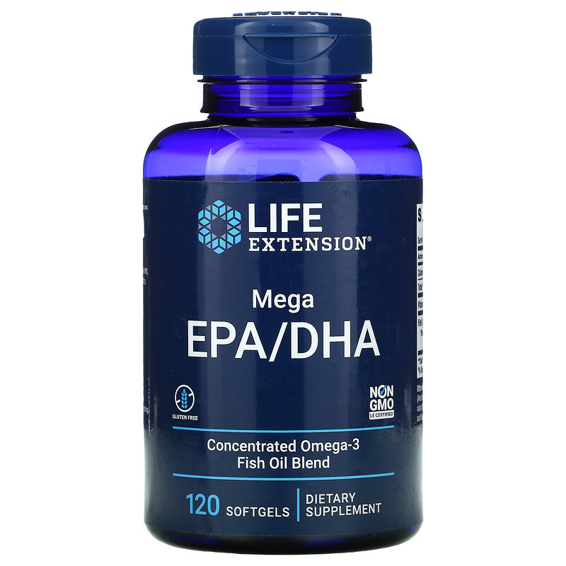 Life Extension, Омега-3, «Мега ЕПК/ДГК», 120 капсул