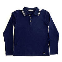 Детская темно-синяя рубашка-поло с длинным рукавом для мальчика
