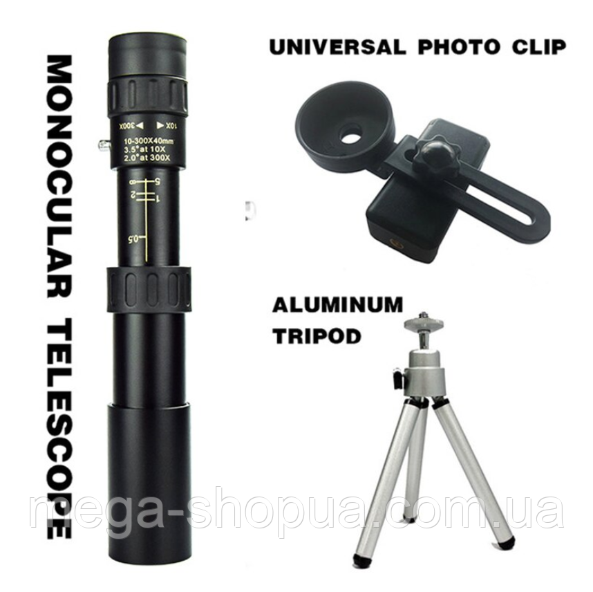 Потужний монокуляр 10-30x із кріпленням для телефону - підзорна труба для спостереження VB4X, фото 1
