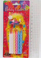 Свечи для торта в наборе 12шт. с подставками 6,5см, цветные, 7376-2