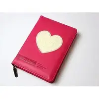 Библия малинового цвета с сердцем, 13х18 см, с индексами, с замочком, золотой срез