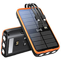 Солнечный Power Bank iBattery L3SW со встроенными проводами QI 20000 mAh черный с оранжевым