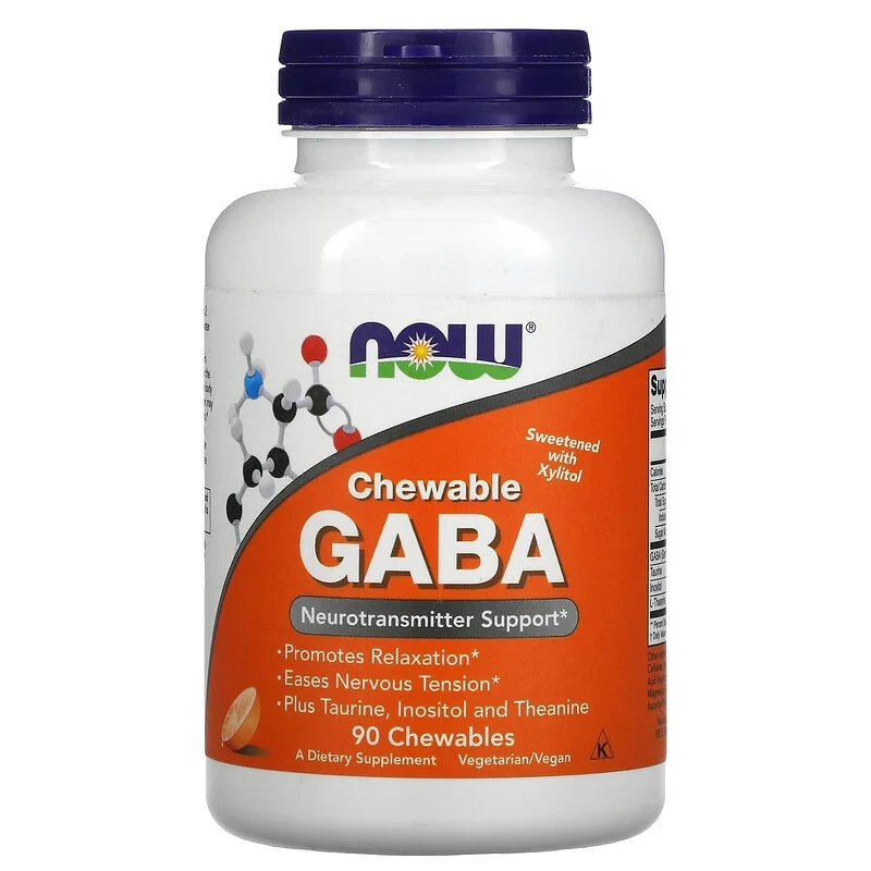 GABA Chewable Orange Flavor Now Foods 90 жувальних таблеток