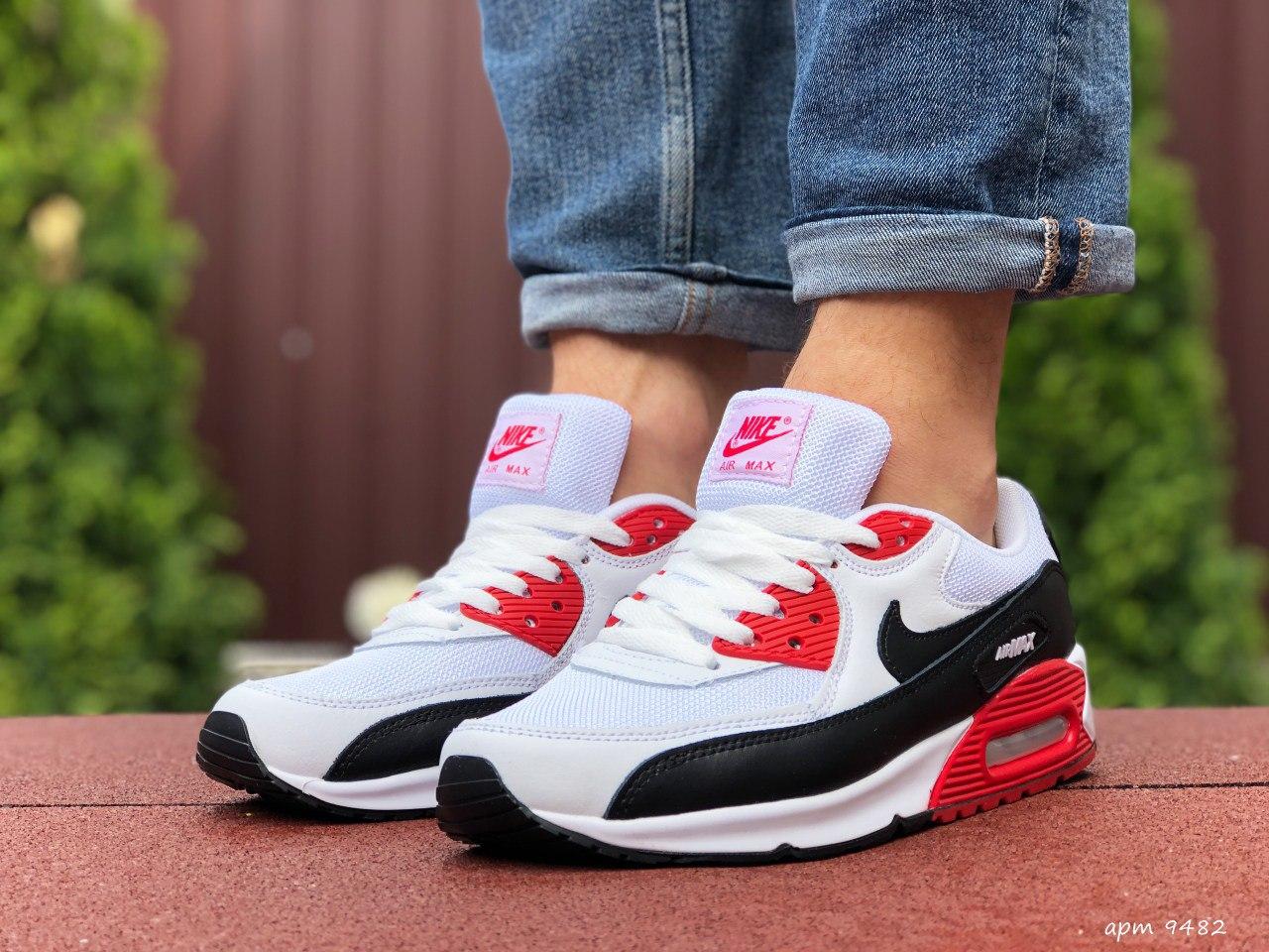 Кроссовки Мужские Демисезонные Nike Air Max 90 Найк Айр Макс Белые с Красным Весна/лето/осень Размер 45 46 — Купить Недорого (1592460474)