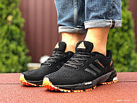 Мужские кроссовки Adidas Marathon Адидас Марафон Черные с оранжевым Сетка Размер 44 (28см)