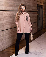 Стильная женская рубашка туника Ткань супер софт Цвет черный молоко мокко Размер 48-52 54-58 60-64