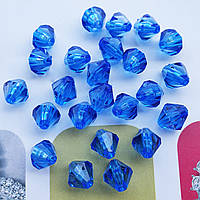 Пластикова намистина, гранований біконус, синя 8х7 мм, 20 г/упаковка