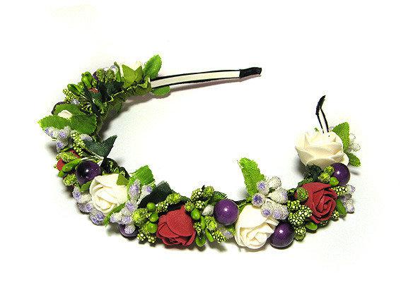 Обруч на голову з квітами для волосся Трояндочки кольорові, фото 1