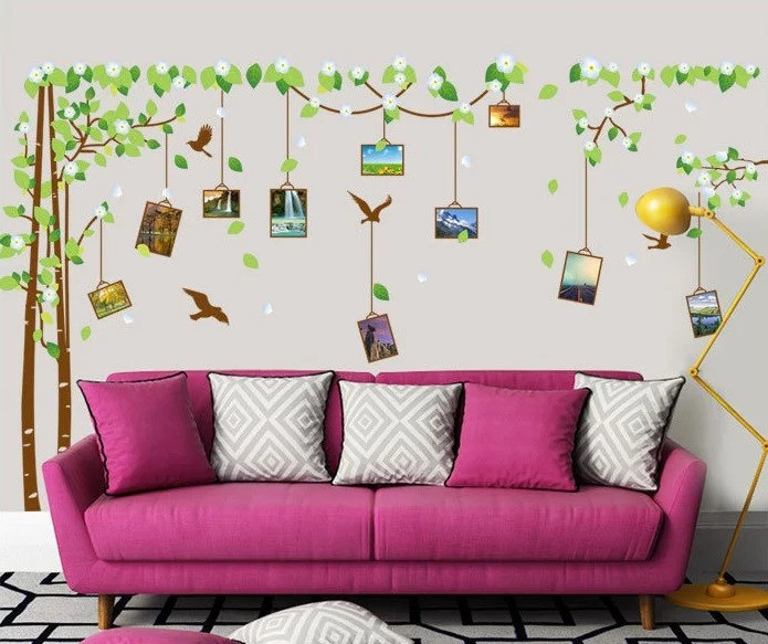 Наклейка декор для дому на стіну Дерево з фоторамками, фото 1
