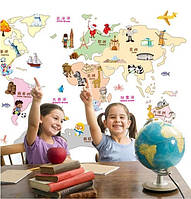 Наклейка для декора стен детской комнаты Карта Мира детская