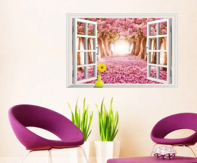 Декоративна 3Д наклейка для дизайну інтер'єру Вікно з видом на сад