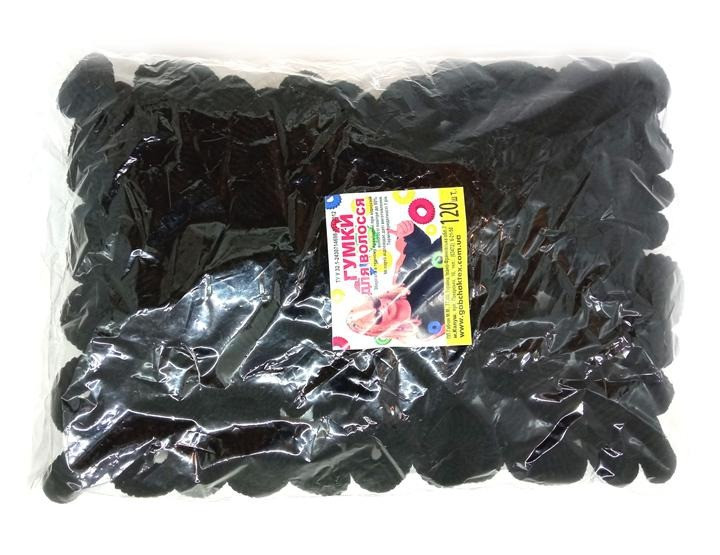 Гумка для волосся махрова чорна набір 120 шт, фото 1