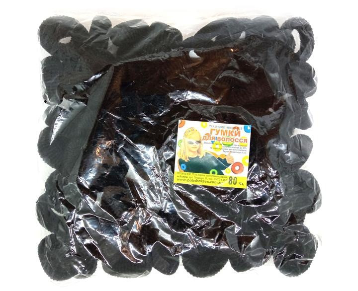 Гумка для волосся махрова чорна набір 80 шт, фото 1