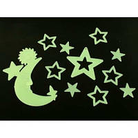 Наклейки фосфорні світяться Місяць Сонце Зірки 11 шт