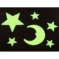 Фосфорні наклейки світяться в темряві Місяць і зірки 6 шт