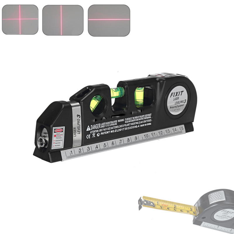 Лазерний рівень нівелір 2 лінії 5 точок Fixit Laser Level Pro 3, рулетка, фото 1
