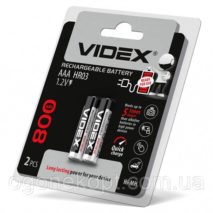 Аккумуляторы Videx-Rechargeable Battery Videx- AAA HR03 Ni-MH 800mAh 1.2V