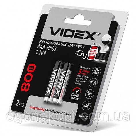 Аккумуляторы Videx-Rechargeable Battery Videx- AAA HR03 Ni-MH 800mAh 1.2V, фото 2