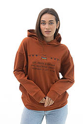 Жіноче подовжене м'ятне теракотове худі світшот толстовка кофта з літаком із капюшоном