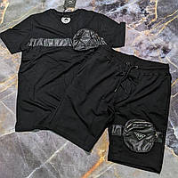 Мужской стильный брендовый комплект Pr@da футболка+шорты чёрный