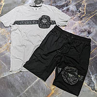 Мужской стильный брендовый комплект Pr@da футболка+шорты cерый