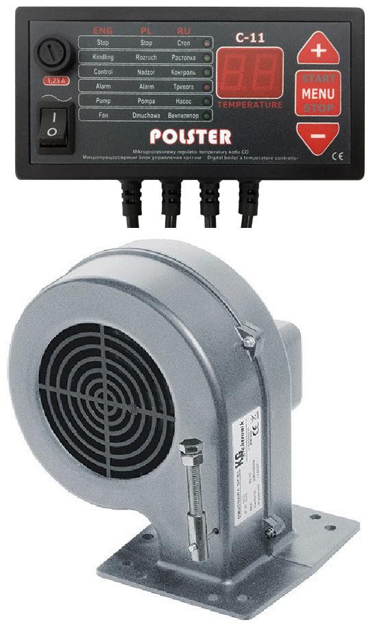Блок керування Polster C-11 + вентилятор DP-02 для твердопаливних котлів