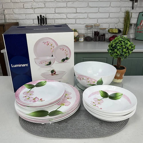 Купить Белый столовый сервиз 19 предметов с орхидеями Luminarc Diwali ...