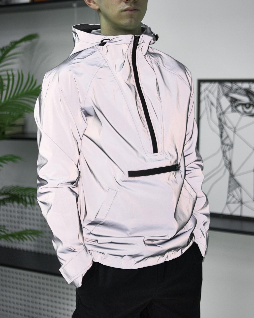 zine glo reflective silver anorak windbreaker jacket