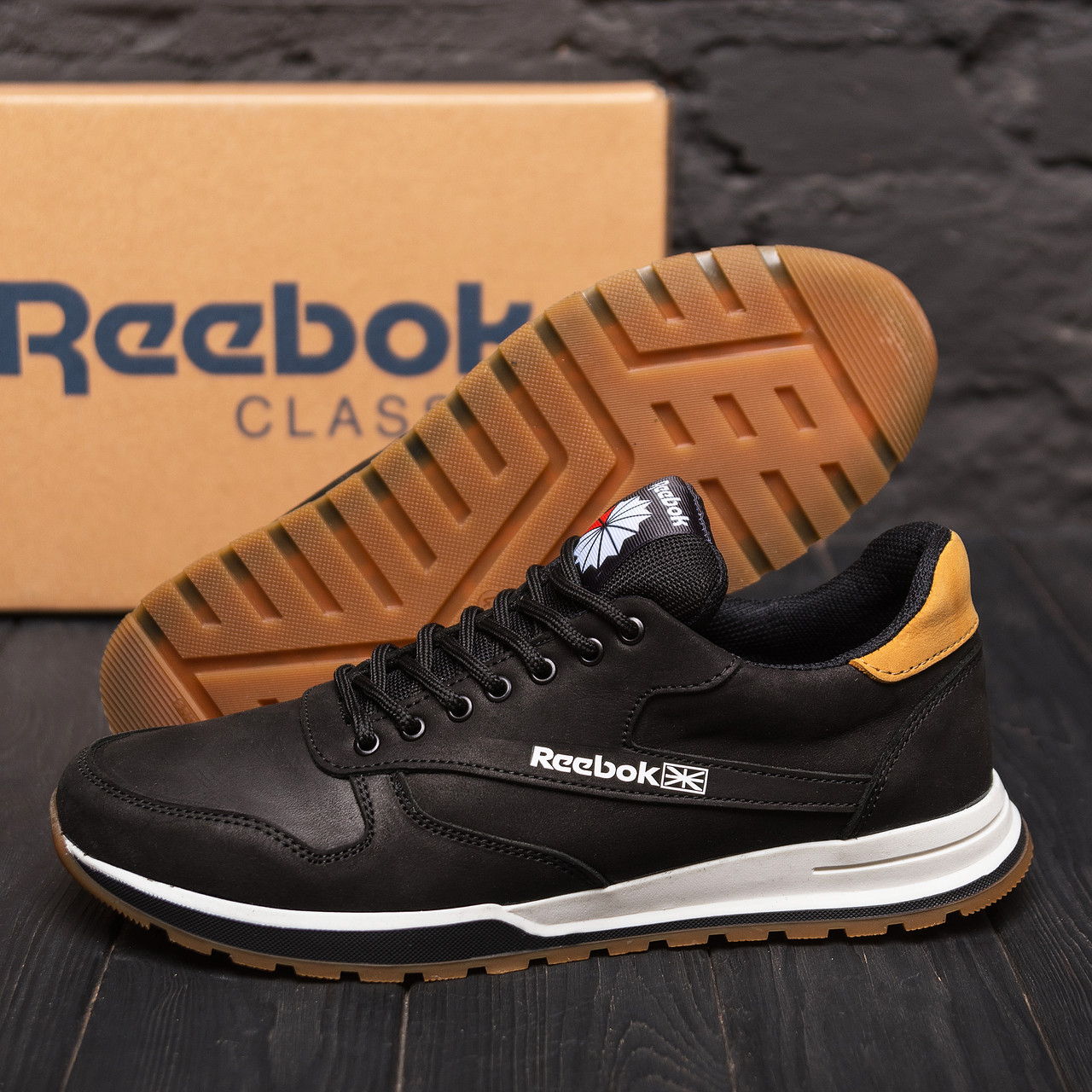 Чоловічі шкіряні кросівки Reebok Classic Leather Black Trail, кросівки для чоловіків повсякденні рібок