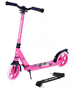 Самокат Maraton Comfort рожевий із переднім амортизатором, підніжка