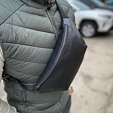 Чоловіча бананка сумка через плече з екошкіри чорна на 3 відділення, фото 3