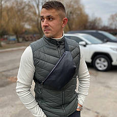 Чоловіча бананка сумка через плече з екошкіри чорна на 3 відділення, фото 2