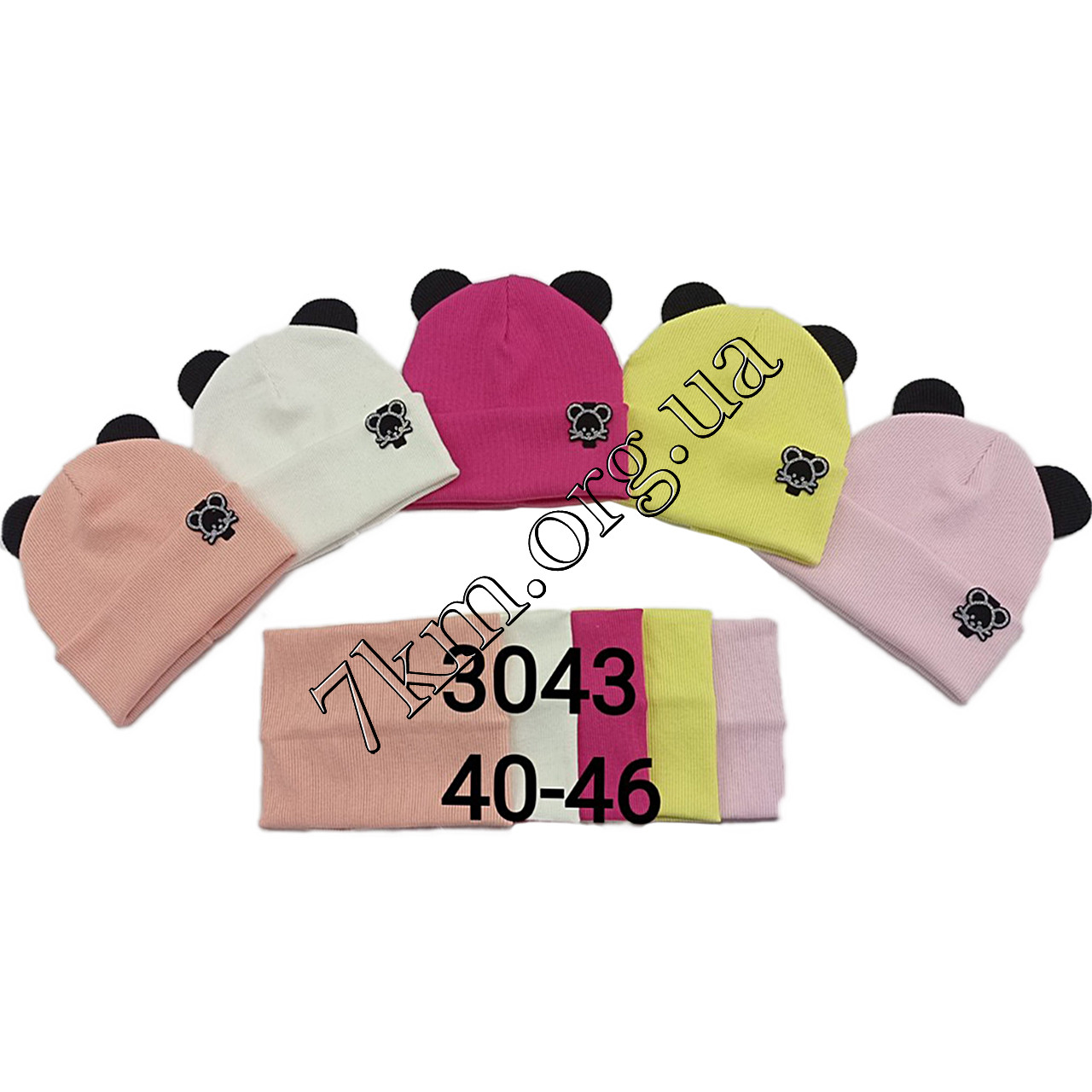 Набір дитячий Оптом шапка з хомутом трикотаж для дівчаток 40-46р. "Мишка" 3043, фото 1