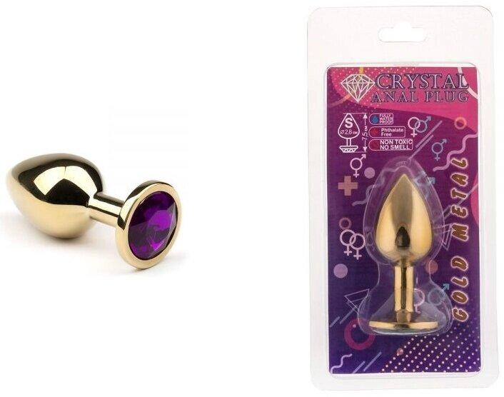 Металлическая Анальная пробка с камнем Gold Amethyst, S