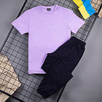 Спортивный костюм летний Футболка + Спортивные штаны Peremoga черно-фиолетовый Комплект на лето