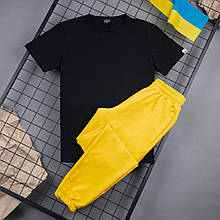 Комплект чоловічий літній Спортивні Штани + Футболка Casual чорний-жовтогарячий спортивний костюм весняний ЛЮКС